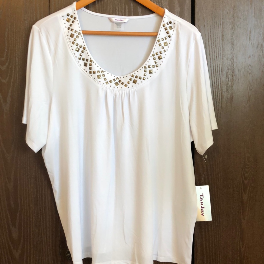 TanJay White Tee with Metallic Accents